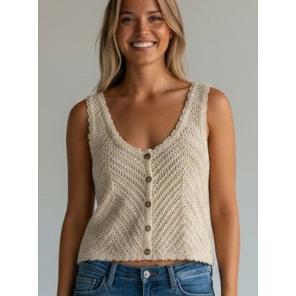 En Creme Boho Hippie Festival Crochet Tank Top One Size Creamy Natural White